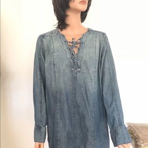24/7 Denim Tunic Top Plus Size 18W Corset Hip Boho